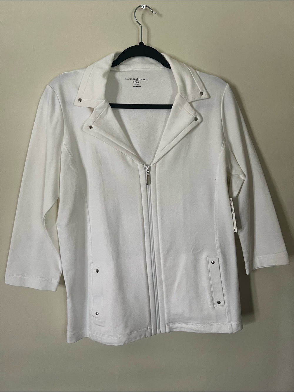 NEW Karen Scott White Zip-Up Knit Moto Jacket